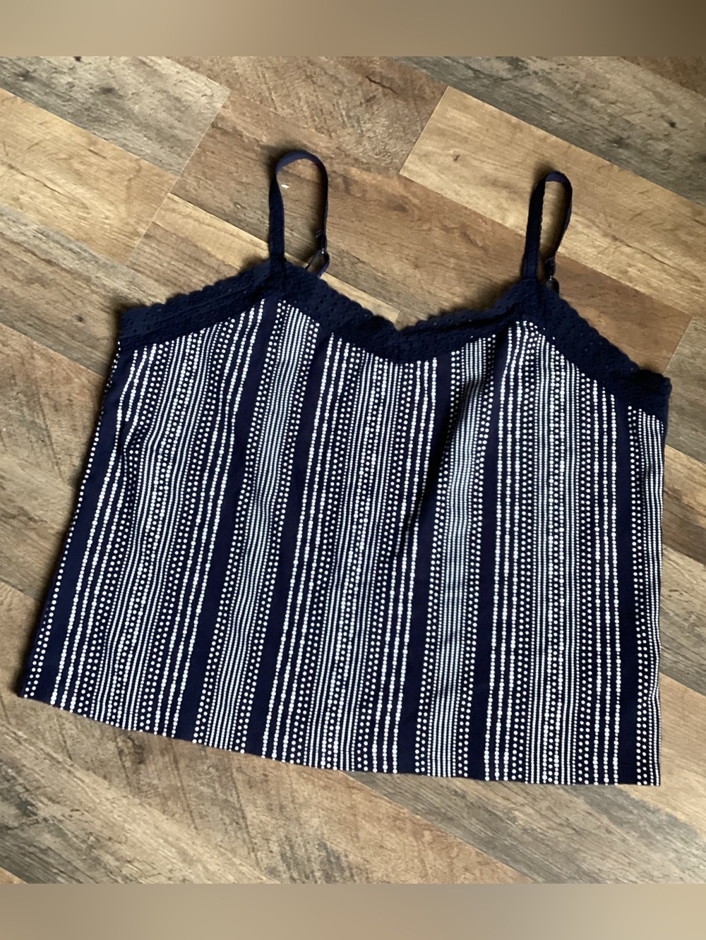 dressbarn Navy and White Striped Lace-Trim Cami